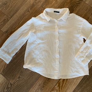 SHEIN solid white longline button down shirt L